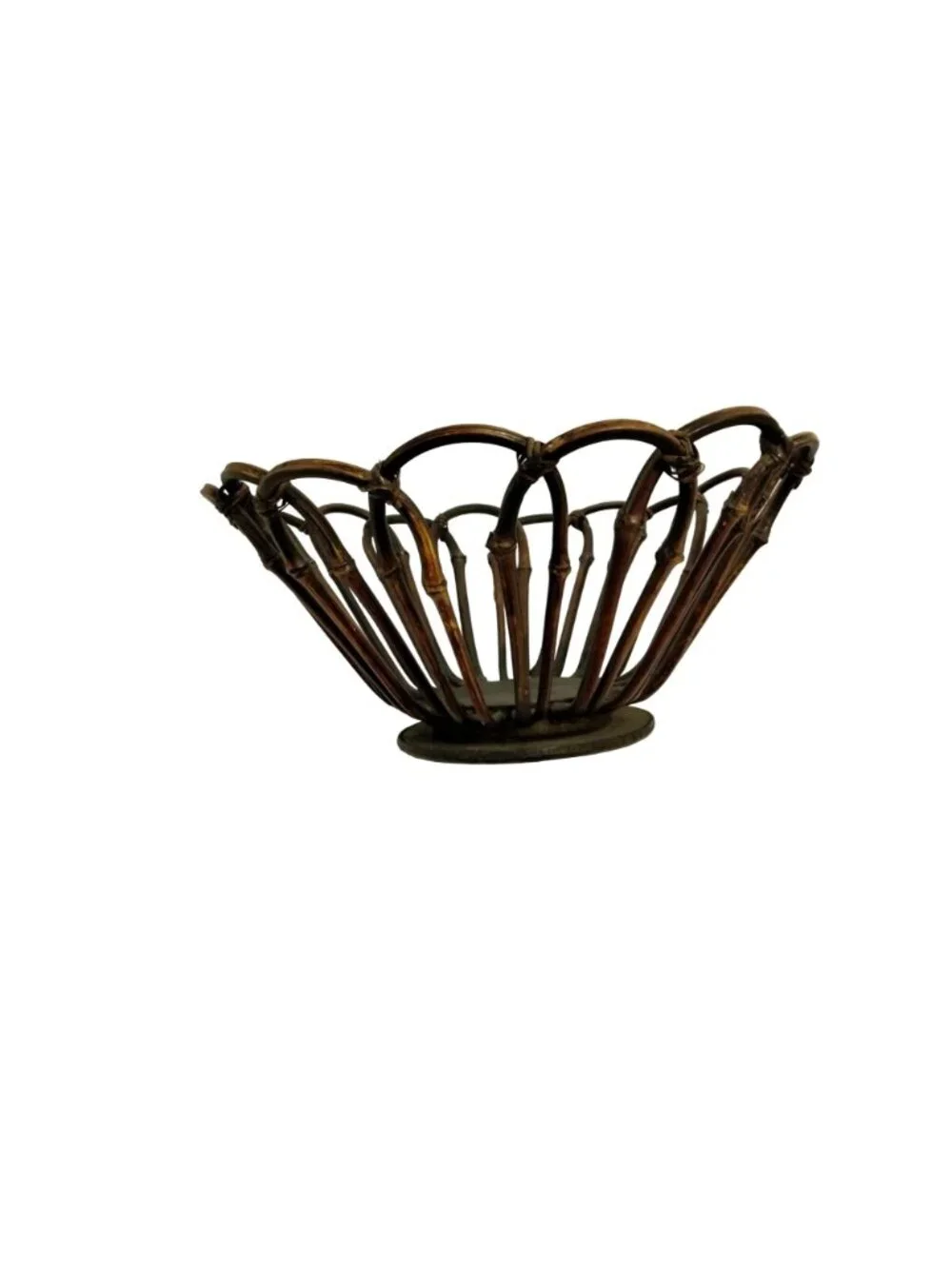 Bentwood Bamboo Basket Pedestal Handmade Open Weave Boho Vintage